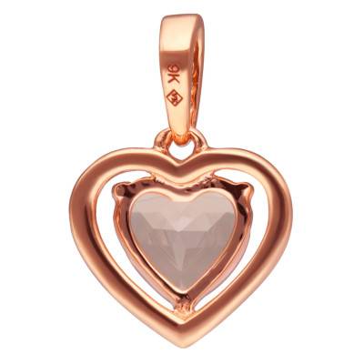 Pendentif Coeur en Or Rose 375, Quartz Rose & Diamants 0,01 ct - Aurora