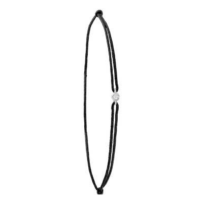 Bracelet Cordon Noir en Or Blanc 750 & Diamant - Emanessence