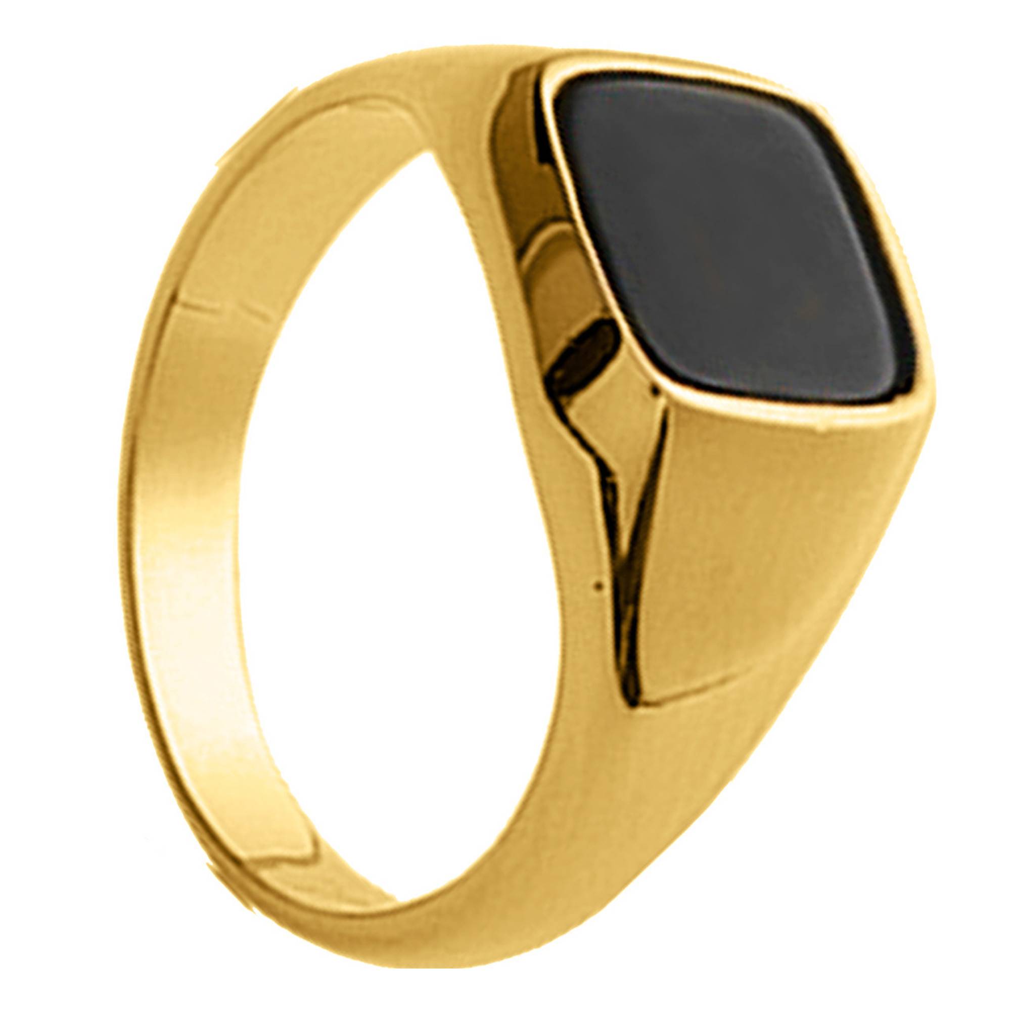 Chevalière Carrée, Imitation Onyx Noir Plaqué Or 750 Ocarat