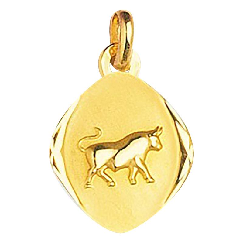 Faceted Taurus Zodiac 375 Yellow Gold Medal - Emanessence