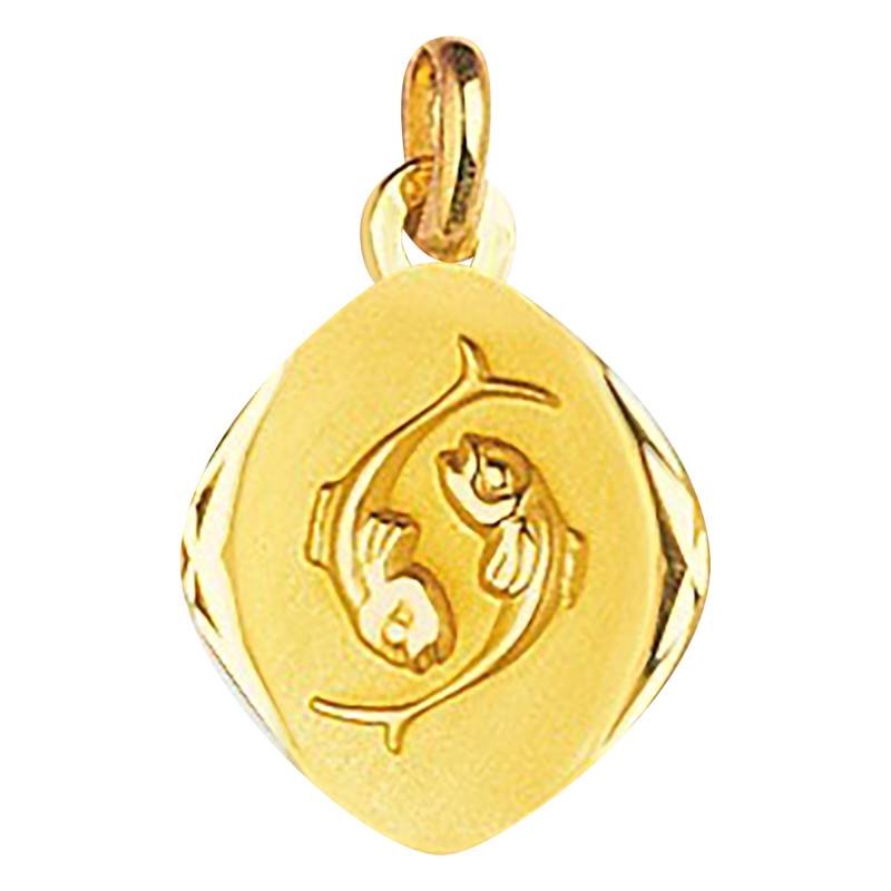 Faceted Pisces Zodiac Medal in 375/1000 Yellow Gold - Emanessence