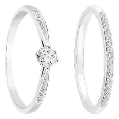 Diamond 375 White Gold Solitaire Companion Duo Engagement Rings - Orphée