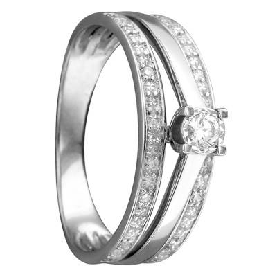 750/1000 White Gold Diamond Solitaire Ring with Accent Stones 0.10 ct - Joelli