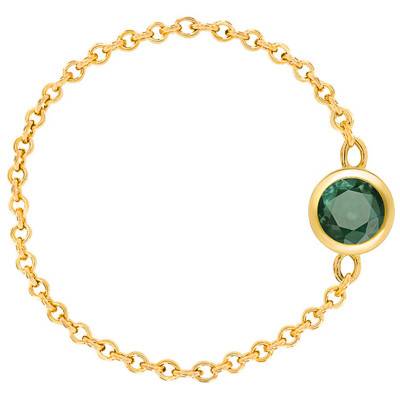 750/1000 Yellow Gold Cable Chain Ring & Green Tourmaline 0,25 ct - Ocarat