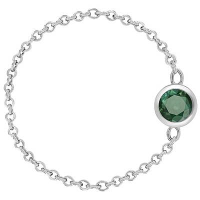 750/1000 White Gold Cable Chain Ring & Green Tourmaline 0,25 ct - Ocarat