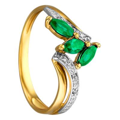 Two-Tone 750/1000 Gold Engagement Ring with 0.028 ct Diamonds and 1.2 ct Emeralds - Joelli