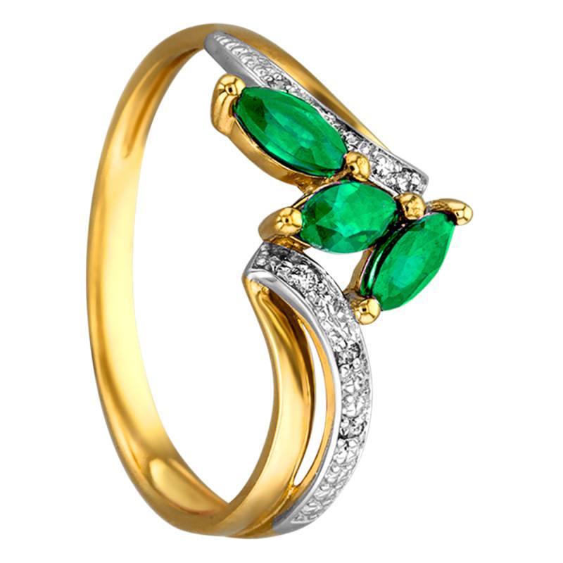 Two-Tone 750/1000 Gold Engagement Ring with 0.028 ct Diamonds and 1.2 ct Emeralds - Joelli