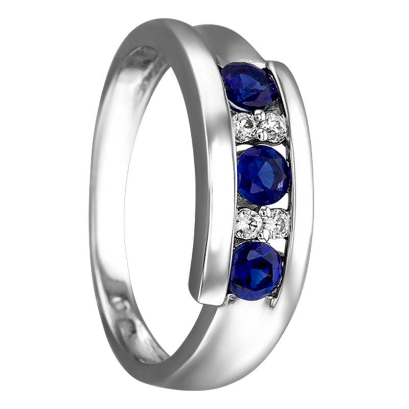 750/1000 White Gold Diamond 0.072 ct and Sapphire 0.73 ct Ring, Width 6.00 mm - Joelli