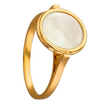 Bague Or Jaune 750 Kirkos ronde pierre de lune Blanche - Les Valentines