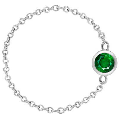 Bague Chaine, Or Blanc 750, Emeraude 0,25 ct - Ocarat