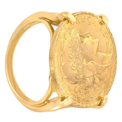 Bague pièce 10F Marianne Coq en Or Jaune 750 - Imperium