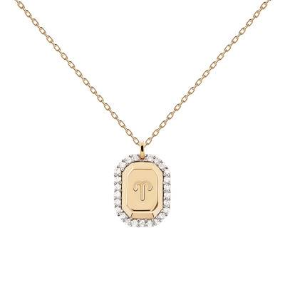 Collier Zodiaque Octogonal Bélier en Argent Plaqué Or & Zircons Blancs, Longueur 40 à 50 cm - Pdpaola