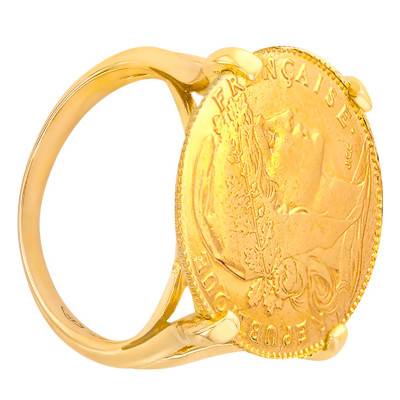 750/1000 Yellow Gold Marianne Coq 20F Coin Ring - Imperium
