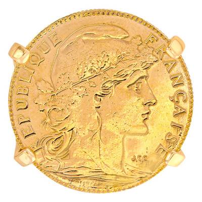 750/1000 Yellow Gold Marianne Coq 20F Coin Ring - Imperium