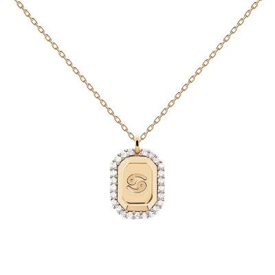 Collier Zodiaque Octogonal Cancer en Argent Plaqué Or & Zircons Blancs, Longueur 40 à 50 cm - Pdpaola