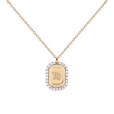 Collier Zodiaque Octogonal Vierge en Argent Plaqué Or & Zircons Blancs, Longueur 40 à 50 cm - Pdpaola