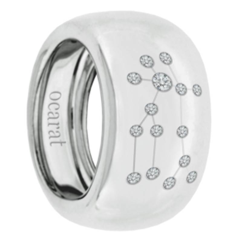 750/1000 White Gold & Diamond Gemini Constellation Ring - Ocarat