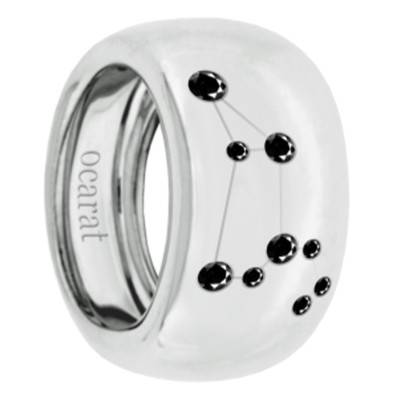 Bague Constellation du Lion Diamants Noirs & Argent - Emanessence