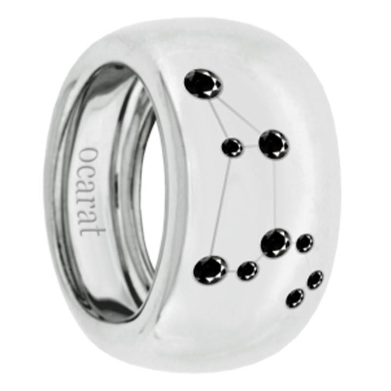 925 Silver & Black Diamond Leo Constellation Ring - Ocarat