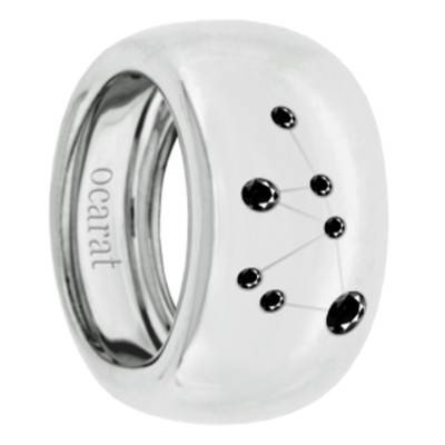 Bague Constellation du Capricorne Diamants Noirs & Argent - Emanessence