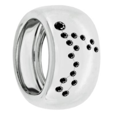 Bague Constellation du Poisson Diamants Noirs & Argent - Emanessence