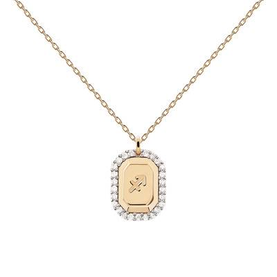 Collier Zodiaque Octogonal Sagittaire en Argent Plaqué Or & Zircons Blancs, Longueur 40 à 50 cm - Pdpaola