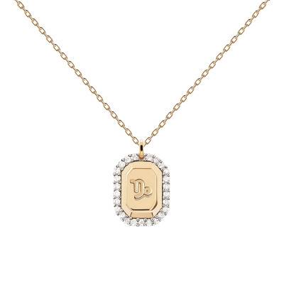 Collier Zodiaque Octogonal Capricorne en Argent Plaqué Or & Zircons Blancs, Longueur 40 à 50 cm - Pdpaola