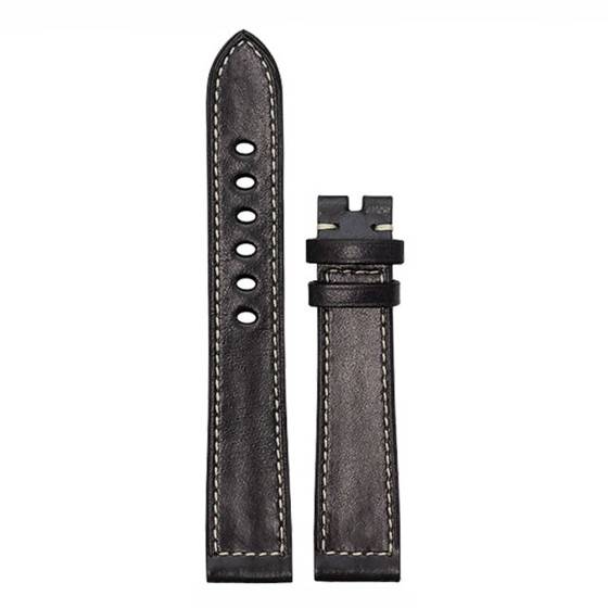 Bracelet De Montre En Cuir Vachette Noir Vintage 18 Mm - Avec Pompe Et Anse Barette Fixe, Occasion