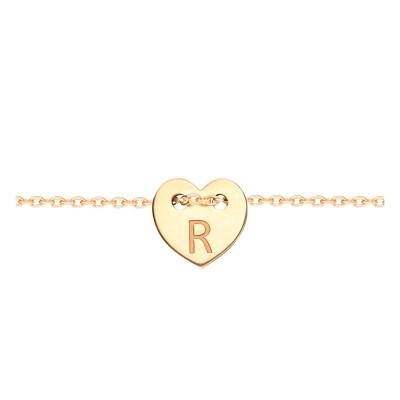 Bague Chaîne Coeur & Initiale en Or Jaune 375 - Ocarat