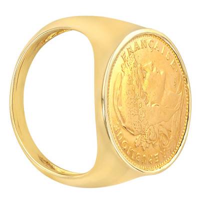 750/1000 Yellow Gold Marianne Coq 10 Francs Signet Ring - Imperium