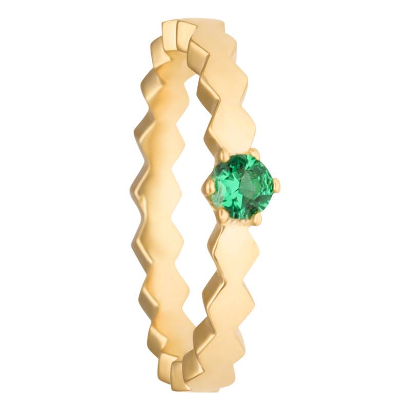 375/1000 Yellow Gold Diamond-Pattern Ring & Green Crystal - Ocarat