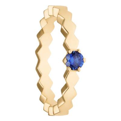 375/1000 Yellow Gold & Blue Crystal Scalloped Ring - Ocarat