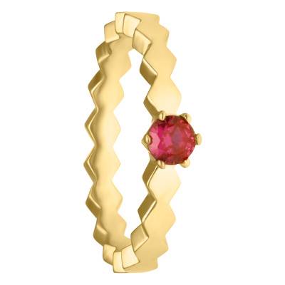 375/1000 Yellow Gold Diamond-Pattern Ring & Pink Crystal - Ocarat