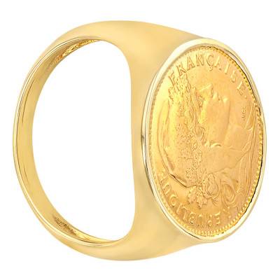 750 Yellow Gold Marianne Coq 20-Franc Coin Signet Ring - Imperium