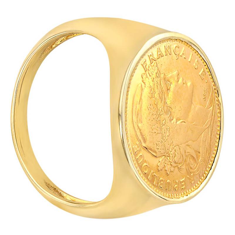 750 Yellow Gold Marianne Coq 20-Franc Coin Signet Ring - Imperium