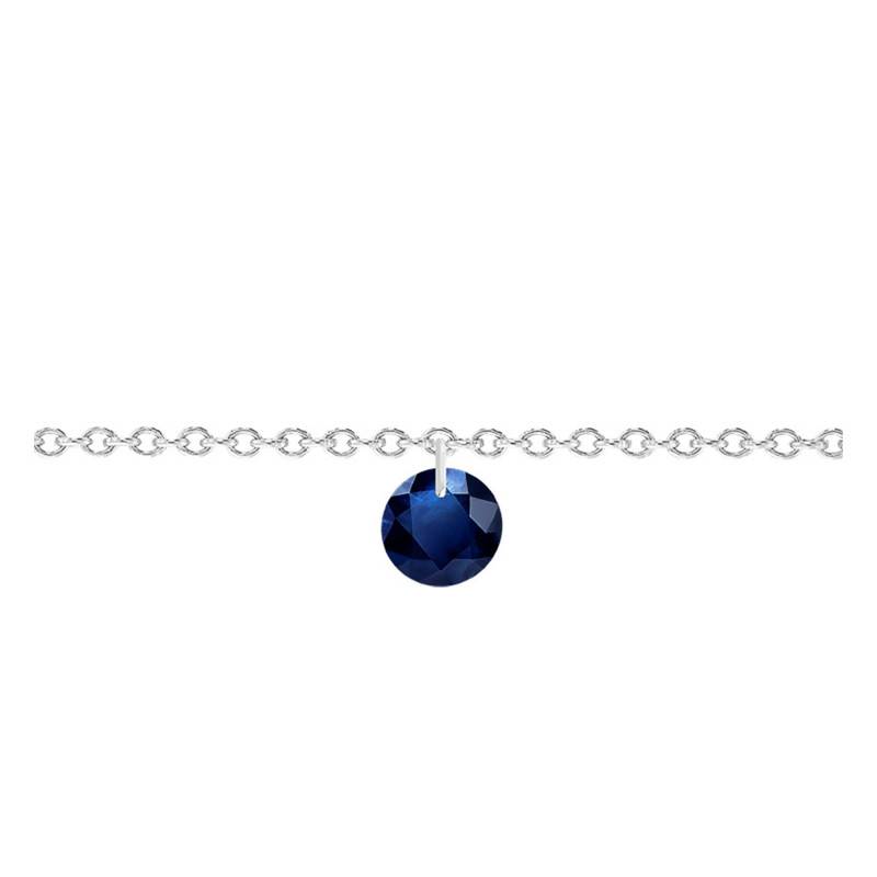 750/1000 White Gold & Drilled 4 mm Sapphire Bracelet, 1 mm Width, Length 14 cm to 17 cm - Ocarat