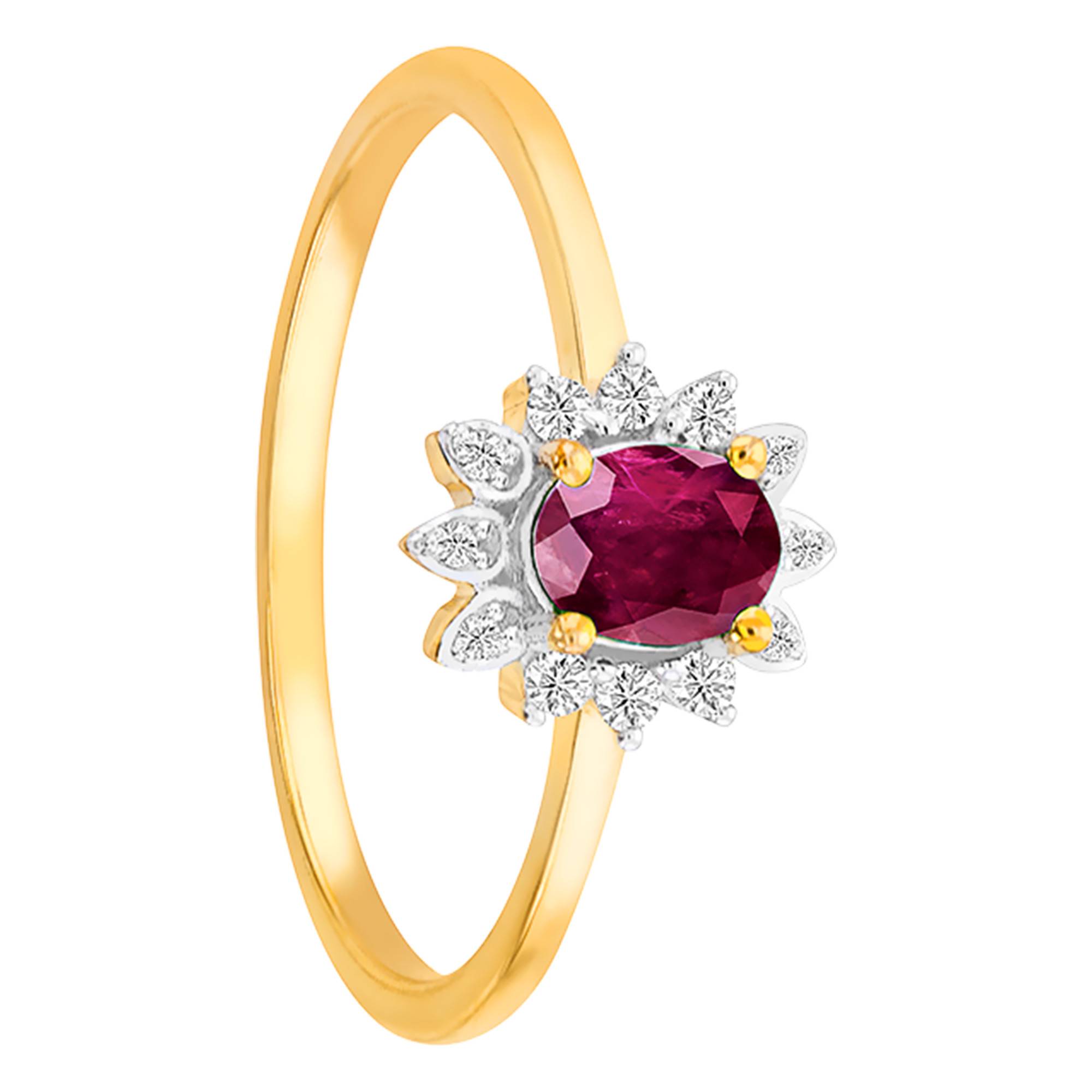 Bague En Or Jaune 18 Carats Avec Rubis Et Diamants - Poids 1.54 G - Taille 55