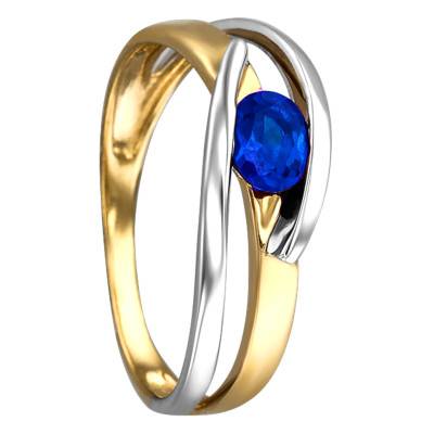 750 Two-Tone Gold Crossed Bands Solitaire Sapphire 0.46 ct Ring - Joelli