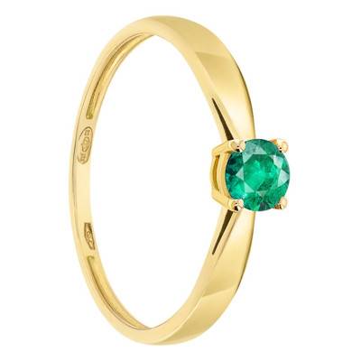 Bague Solitaire, Or Jaune 750, Emeraude 0,30ct - Demetra