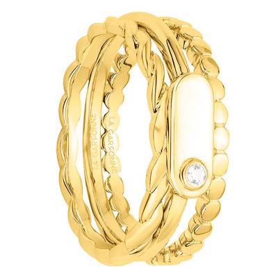 Yellow 18K Gold-Plated & Diamond "Mini Addict" Ring - La Garçonne Diamant