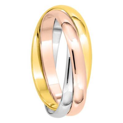 Three-Tone 375 Gold Lightweight Half-Round Wedding Ring, 3.5 mm Wide - Amore