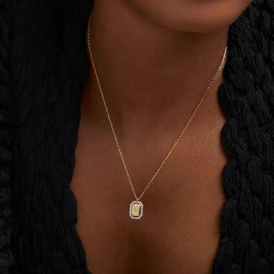 Collier Zodiaque Octogonal Poissons en Argent Plaqué Or & Zircons Blancs, Longueur 40 à 50 cm - Pdpaola