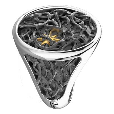 925 Silver Cosmopolitan Thorny Signet Ring - EXA211 - Zancan