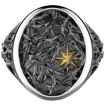 925 Silver Cosmopolitan Thorny Signet Ring - EXA211 - Zancan