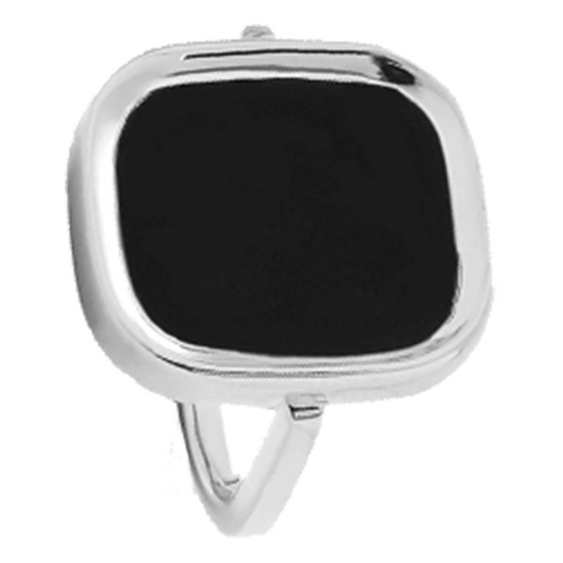 925 Rhodium-Plated Silver Black Onyx Mykonos Ring - Skalli