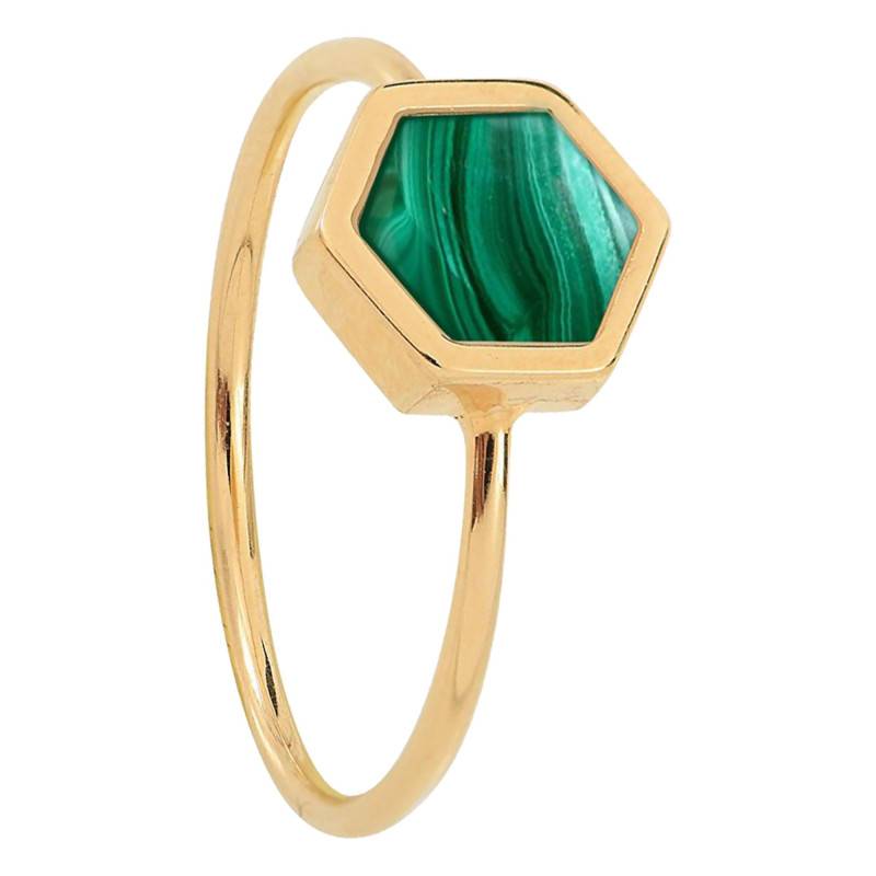 Yellow Gold-Plated Malachite Honey Ring - Skalli