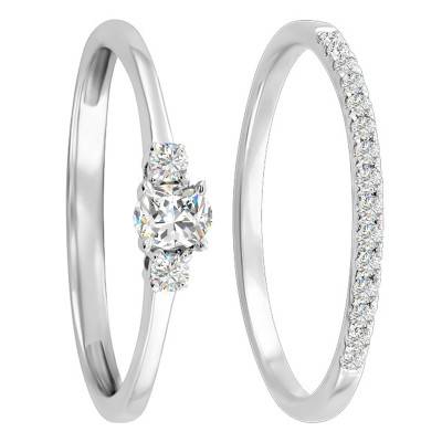 Kelly Duo Engagement Ring and Wedding Ring in 750/1000 White Gold & Diamonds - Alliantine - Alliantine