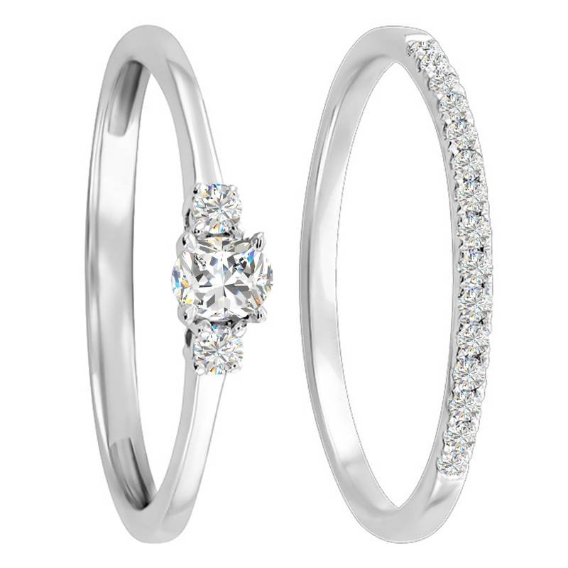 Kelly Duo Engagement Ring and Wedding Ring in 750/1000 White Gold & Diamonds - Alliantine - Alliantine