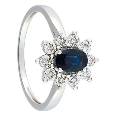 Péitho Oval Daisy 750/1000 White Gold, 0.60 ct Sapphire and 0.06 ct Diamond Halo Ring - Joelli
