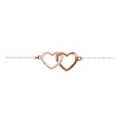 375/1000 Two-Tone Gold Open Intertwined Hearts Bracelet, 0.01 ct Diamonds, Length 18 cm, Width 0.90 mm - Emanessence